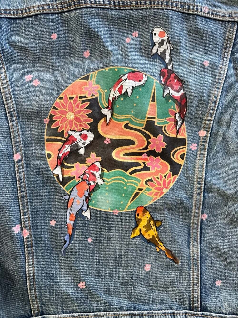 Levi's Premium Denim Trucker Jacket Size S Kyoshiki.Kyo Custom Koi design
